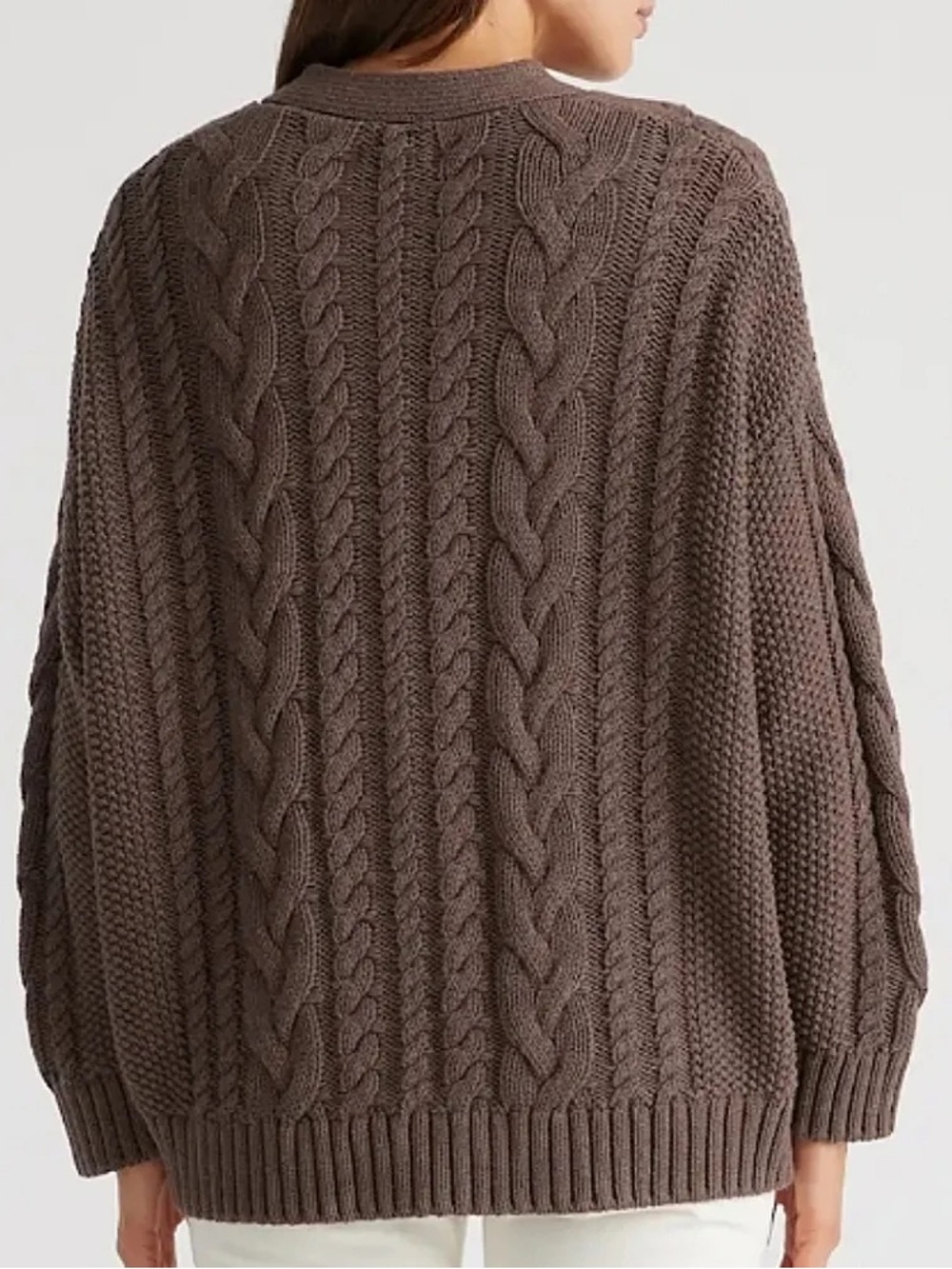 Quince Oversized Cable-Knit Button-Front Cardigan - Brown 100% Organic Cotton - Picture 2 of 7
